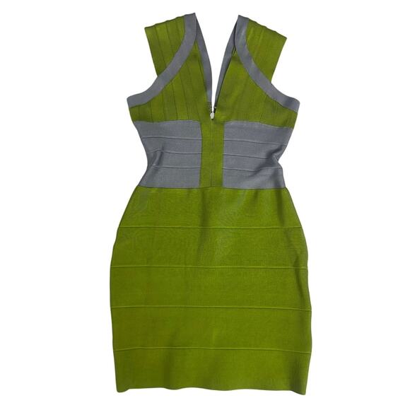 Herve Leger size Medium Mini Dress Spring 2010 Lime Green Color Block Bandage - Picture 5 of 10